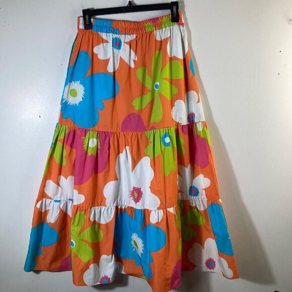 Womens Maude Vivante Ada Large Floral Boho Tiered Midi Skirt XS Pockets #37 - Picture 2 of 7